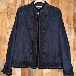 Bay Studio Dark Blue Jean Jacket with Intricate Black Trim
